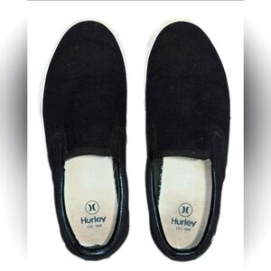 Hurley Men's Arlo Slip-On Deck Shoe Casual Canvas Sneakers (Black/White) US 9.5